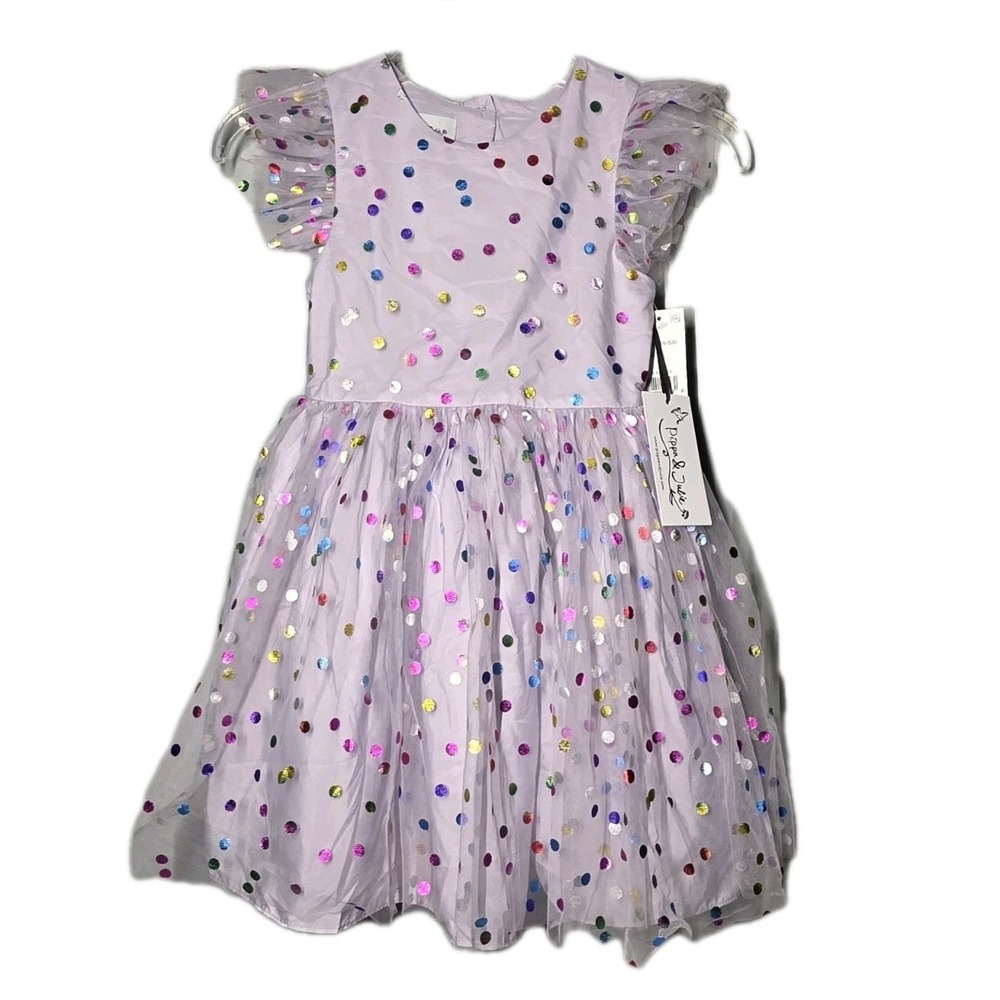 Pippa & Julie Sz 6X Purple Foil Polkadot Party Dress Birthday Special Occasions